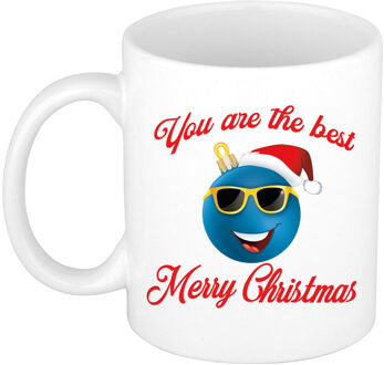 Bellatio Decorations Kerst cadeau koffiemok - The Best - smile - blauw - 300 ml - keramiek - Merry Christmas