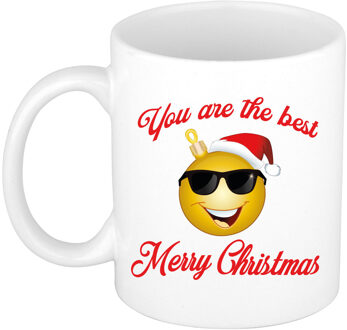 Bellatio Decorations Kerst cadeau koffiemok - The Best - smile - goud - 300 ml - keramiek - Merry Christmas - collega