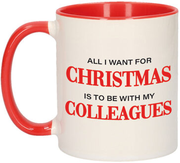 Bellatio Decorations Kerst cadeau mok / beker All I want for Christmas is to be with my colleagues 300 ml - Bekers Rood