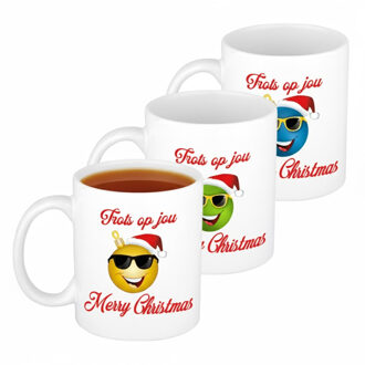 Bellatio Decorations Kerst cadeau mokken - 6x - Trots op jou - werknemers - collega's - team - 300 ml - keramiek