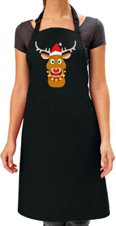 Bellatio Decorations Kerst cadeau schort - Rudolf met rode Kerstmuts - zwart - voor volwassenen