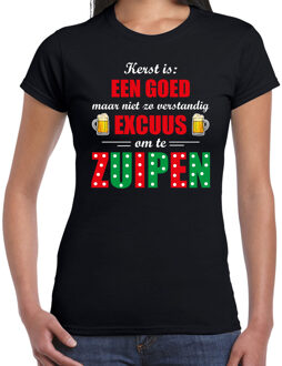 Bellatio Decorations Kerst goed excuus om te zuipen fout Kerst t-shirt zwart voor dames M