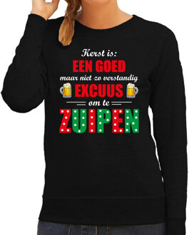 Bellatio Decorations Kerst goed excuus om te zuipen foute Kerstsweater / Kersttrui zwart voor dames 2XL - kerst truien