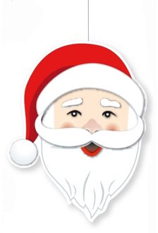 Bellatio Decorations Kerst hangdecoratie kerstman hoofd - kerstversiering - 39 x 29 cm - karton Multi