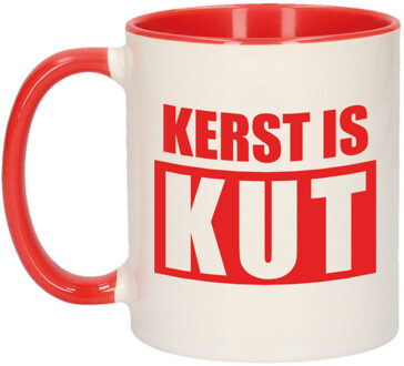 Bellatio Decorations Kerst is kut kerstcadeau koffiemok / theebeker rood met rode letters Kerstmis 300 ml - Bekers