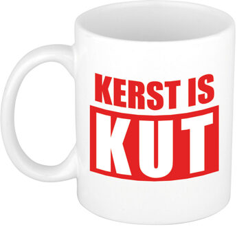 Bellatio Decorations Kerst is kut koffiemok / theebeker in rode letters Kerstmis 300 ml - Bekers Wit