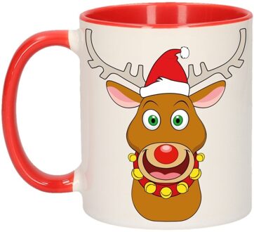 Bellatio Decorations Kerst mok / beker Rudolph - 300 ml - keramiek - koffiebeker Multikleur