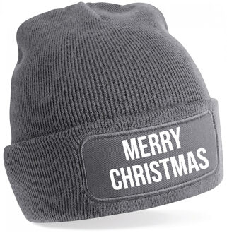 Bellatio Decorations Kerst muts - Merry Christmas - grijs - one size - unisex - Kerstmuts