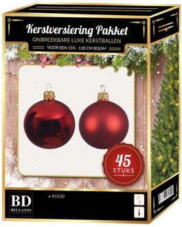 Bellatio Decorations Kerst rode kerstballen pakket 45-delig voor 120 cm boom - Kerstbal Rood