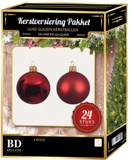 Bellatio Decorations Kerst rode Kerstversiering Kerstballen 24-delig 6 en 8 cm - Kerstbal Rood