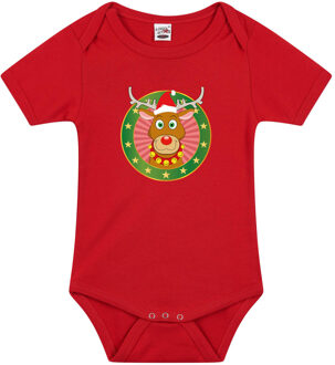 Bellatio Decorations Kerst romper met rendier print rood voor babys