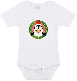 Bellatio Decorations Kerst rompertje met pinguin print wit baby