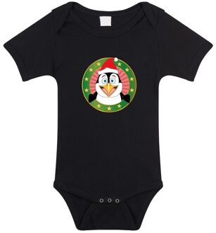 Bellatio Decorations Kerst rompertje met pinguin print zwart baby