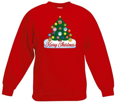 Bellatio Decorations Kerst sweater met dierenvriendjes kerstboom voor kinderen 12-13 jaar (152/164) - kerst truien kind Rood