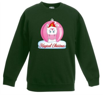 Bellatio Decorations Kerst sweater / trui groen met eenhoorn voor meisjes 14-15 jaar (170/176) - kerst truien kind