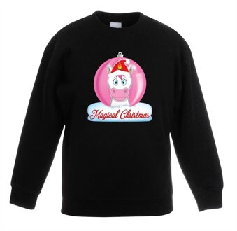 Bellatio Decorations Kerst sweater / trui zwart met eenhoorn voor meisjes 12-13 jaar (152/164) - kerst truien kind