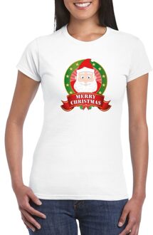 Bellatio Decorations Kerst t-shirt met Kerstman wit Merry Christmas voor dames