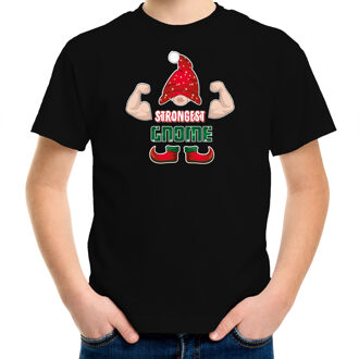 Bellatio Decorations kerst t-shirt voor jongens - Sterkste Gnoom - zwart - Kerst kabouter XS (104-110) - kerst t-shirts