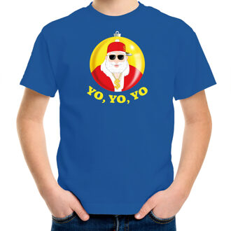 Bellatio Decorations kerst t-shirt voor kinderen - Kerstman - blauw - Yo Yo Yo XS (104-110) - kerst t-shirts kind Groen