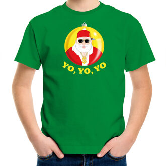 Bellatio Decorations kerst t-shirt voor kinderen - Kerstman - groen - Yo Yo Yo M (116-134) - kerst t-shirts kind