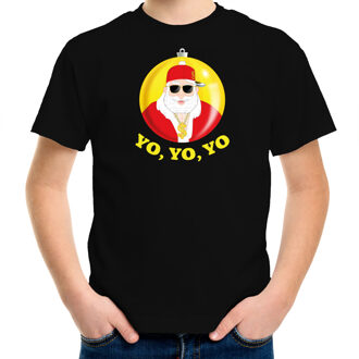 Bellatio Decorations kerst t-shirt voor kinderen - Kerstman - zwart - Yo Yo Yo XS (104-110) - kerst t-shirts kind