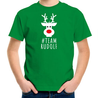 Bellatio Decorations kerst t-shirt voor kinderen - team Rudolf - groen XS (104-110) - kerst t-shirts kind