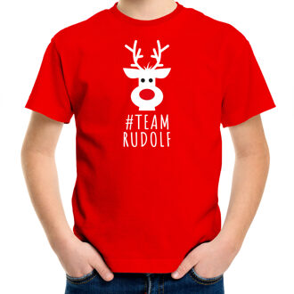 Bellatio Decorations kerst t-shirt voor kinderen - team Rudolf - rood M (116-134) - kerst t-shirts kind