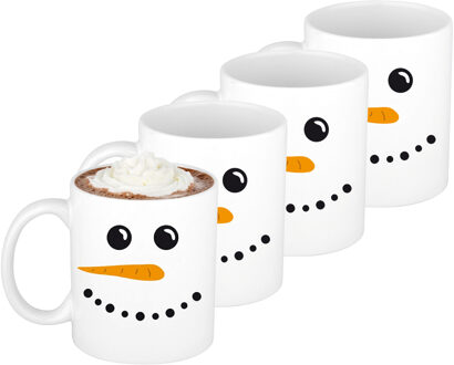 Bellatio Decorations Kerst thema Koffiemok - 4x - Sneeuwpop - 300 ml - keramiek - kerstcadeau - kerstmis