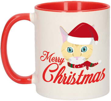 Bellatio Decorations Kerst thema Koffiemok - Kerst Katten - 300 ml - keramiek - kerstcadeau - kerstmis