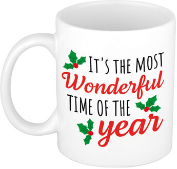 Bellatio Decorations Kerst thema Koffiemok - Most wonderful time - 300 ml - keramiek - kerstcadeau - kerstmis
