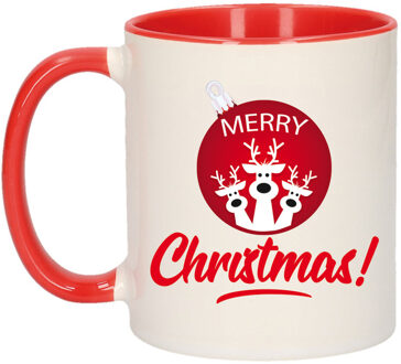 Bellatio Decorations Kerst thema Koffiemok - Rendieren - 300 ml - keramiek - kerstcadeau - kerstmis