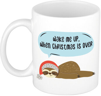 Bellatio Decorations Kerst thema Koffiemok - Wake me up - 300 ml - keramiek - kerstcadeau - kerstmis