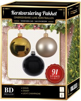 Bellatio Decorations Kerstbal en piek set 91x goud-champagne-zwart voor 150 cm boom