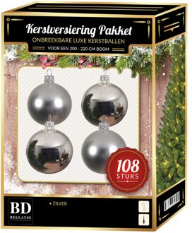 Bellatio Decorations Kerstbal en ster piek set 108x zilver voor 210 cm boom