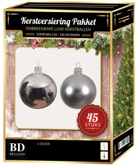 Bellatio Decorations Kerstbal en ster piek set 45x zilver voor 120 cm boom
