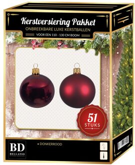 Bellatio Decorations Kerstbal en ster piek set 51x donkerrood voor 120 cm boom