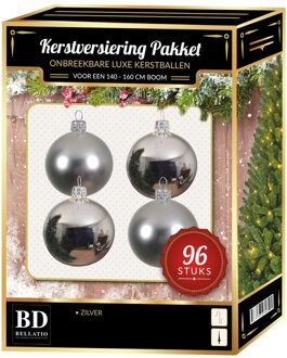 Bellatio Decorations Kerstbal en ster piek set 96x zilver voor 180 cm boom