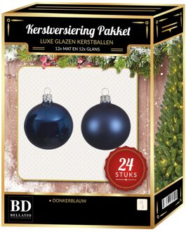 Bellatio Decorations kerstballen - 24 Stuks - glas - donkerblauw - 6 cm - kerstballen pakket