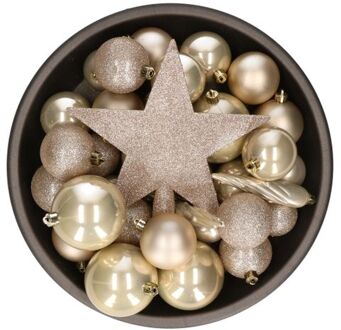 Bellatio Decorations Kerstballen - 33 st - parelmoer - met piek Beige