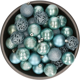 Bellatio Decorations Kerstballen - 37ST - mix - ijsblauw - 6 cm