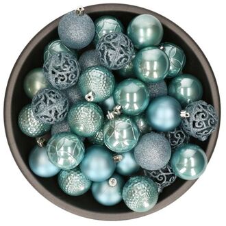 Bellatio Decorations Kerstballen - 37ST - mix - ijsblauw - 6 cm