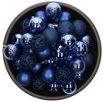 Bellatio Decorations Kerstballen - 37ST - mix - kobalt blauw - 6 cm