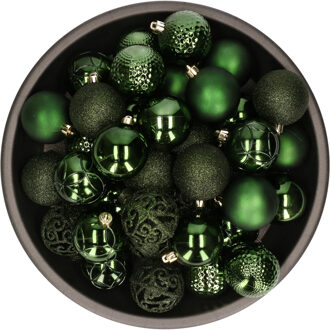 Bellatio Decorations kerstballen - 37x -donkergroen - 6 cm -kunststof - Kerstbal