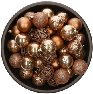 Bellatio Decorations kerstballen - 37x st - camel bruin - 6 cm - kunststof - onbreekbaar