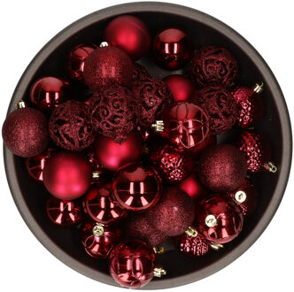 Bellatio Decorations kerstballen - 37x st - donkerrood/bordeaux - 6 cm - kunststof