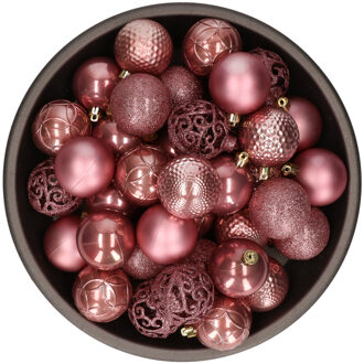 Bellatio Decorations kerstballen - 37x st - oudroze - 6 cm - kunststof - kerstversiering