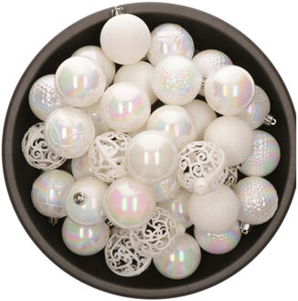 Bellatio Decorations kerstballen - 37x st - parelmoer wit - 6 cm - kunststof