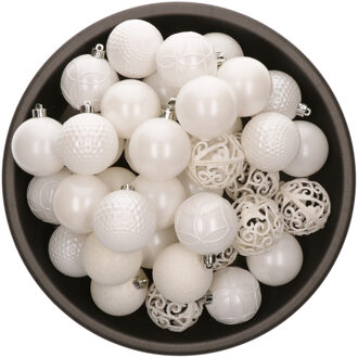 Bellatio Decorations kerstballen - 37x st - wit - 6 cm - kunststof