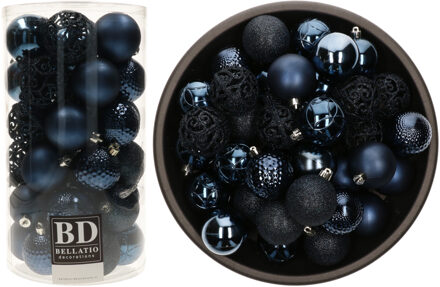 Bellatio Decorations Kerstballen - 74x st - donkerblauw - D6 cm - kunststof - onbreekbaar - kerstversiering