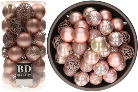 Bellatio Decorations Kerstballen - 74x st - oudroze - D6 cm - kunststof - onbreekbaar - kerstversiering